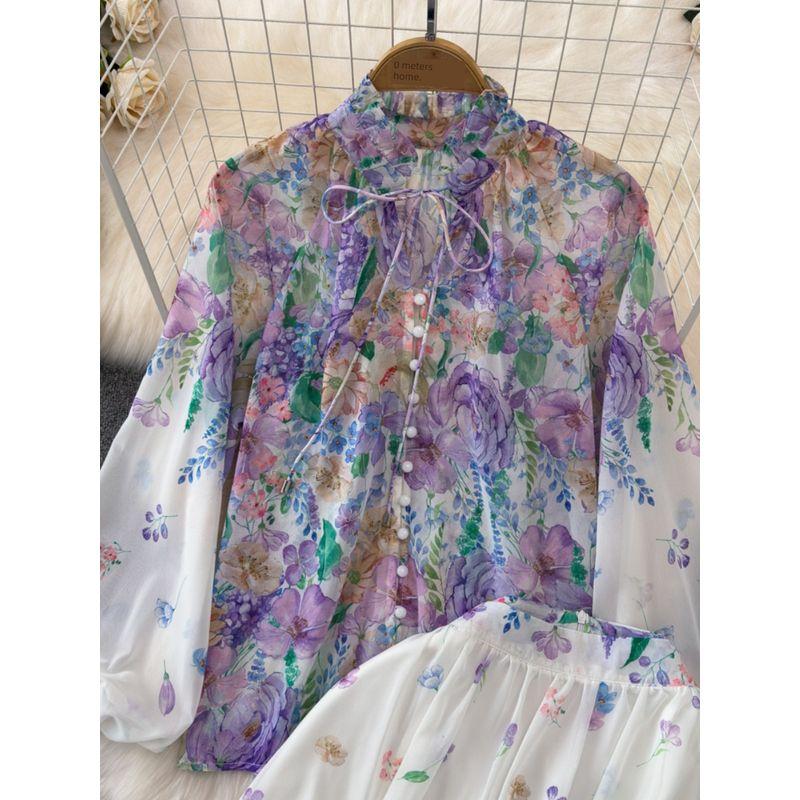 Socialite Graceful Stand Collar Positioning Print Fashion Suit