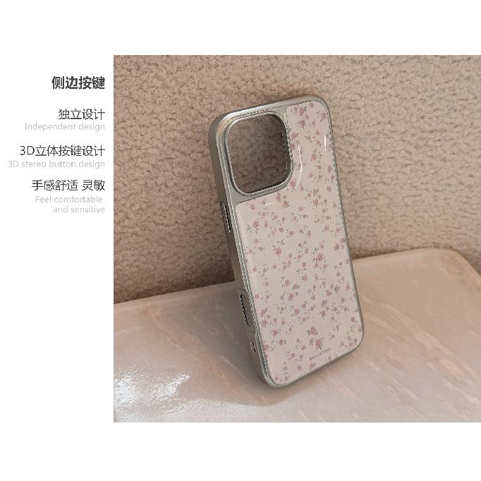 Pink Rose Floral Case Suitable for Apple 15 Pro Max, iPhone 16, 17 Electroplated, 14 Korean Style, Huawei