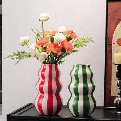 Vază Exquisit Lucrată Imprimeu în Dungi Vază Rotundă Decorativă din Ceramică Mărime Perfectă Vază Decorativă Artistică Decor pentru Casă