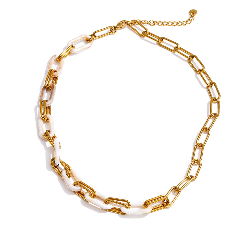 

Yhpup Stainless Steel Resin Acrylic Handmade Chain Fashion Collar Necklace Golden PVD Plated Waterproof Jewelry