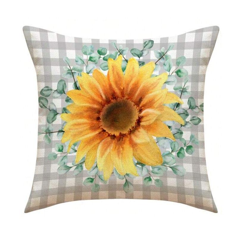 1pc Spring Themed Alphabet, Leaves, Sunflower Decorative Yellow Pillow Cover For Sofa, Couch, Home Deco
