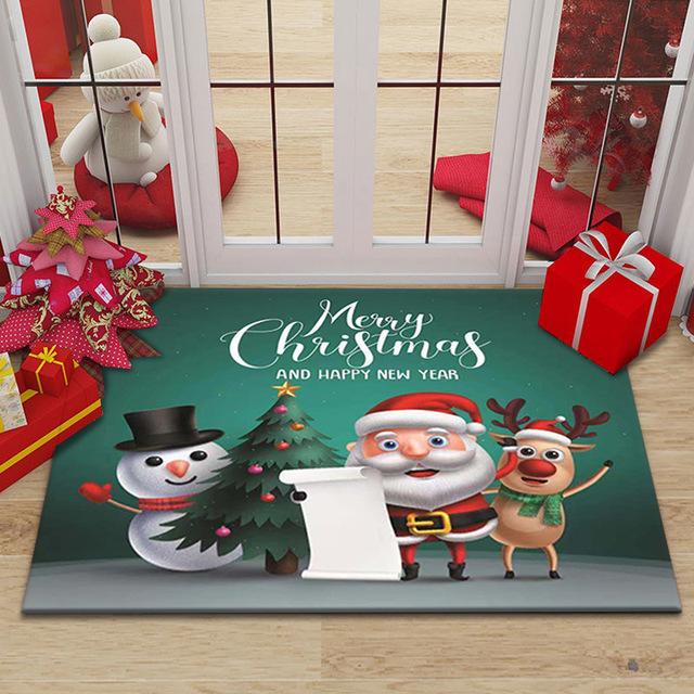 Christmas Floor Mat Red Festive Christmas Decorative Floor Mat Entry Door Non-slip Floor Mats for Home and Commercial Use