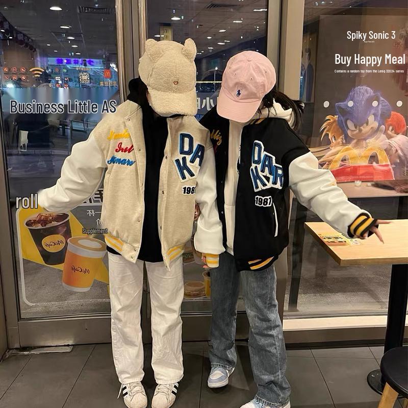 Women's Embroidered Letter Guochao Baseball Jacket - Color Block, Loose Fit, Ideal for Spring & Autumn, Suitable for Middle & High School Students