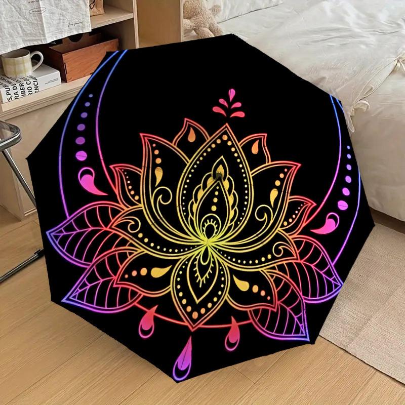 1pc Lotus Mandala Design Umbrella with Plastic Handle,Suitable for All Seasons Home Travel Outdoor UmbrellaDD1044