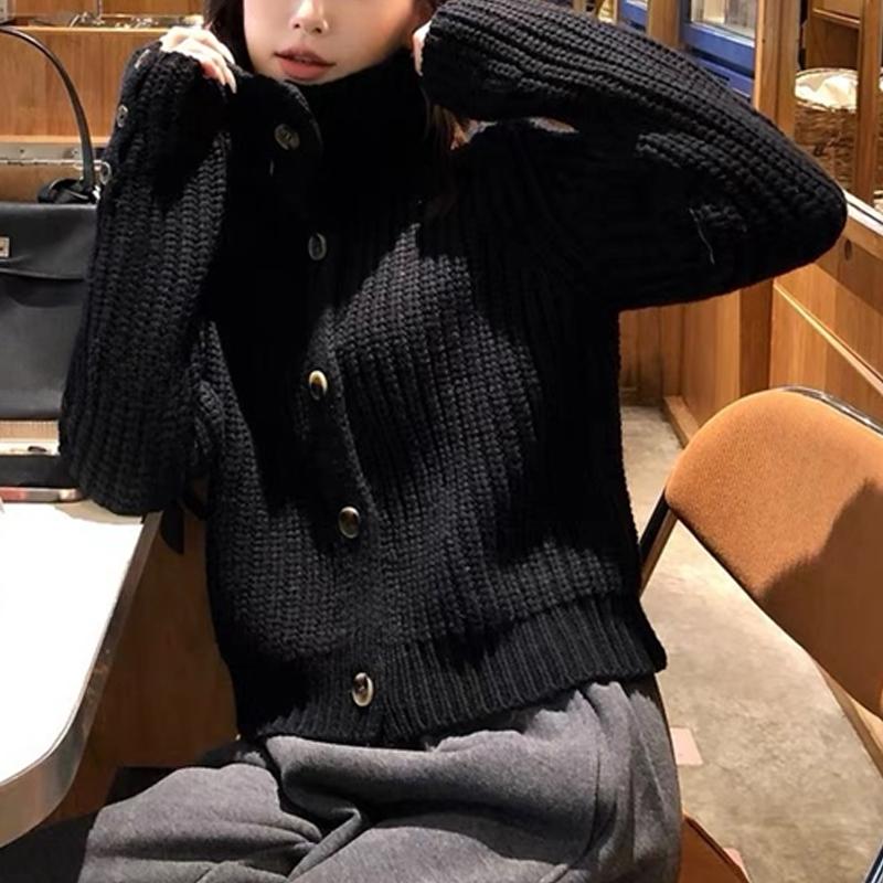 Korean Fashion Knitted Cardigan Women Autumn and Winter Sweater Elegant Loose Long Sleeve Lapel Versatile Sweaters Jacket Solid Casual Simple Clothing