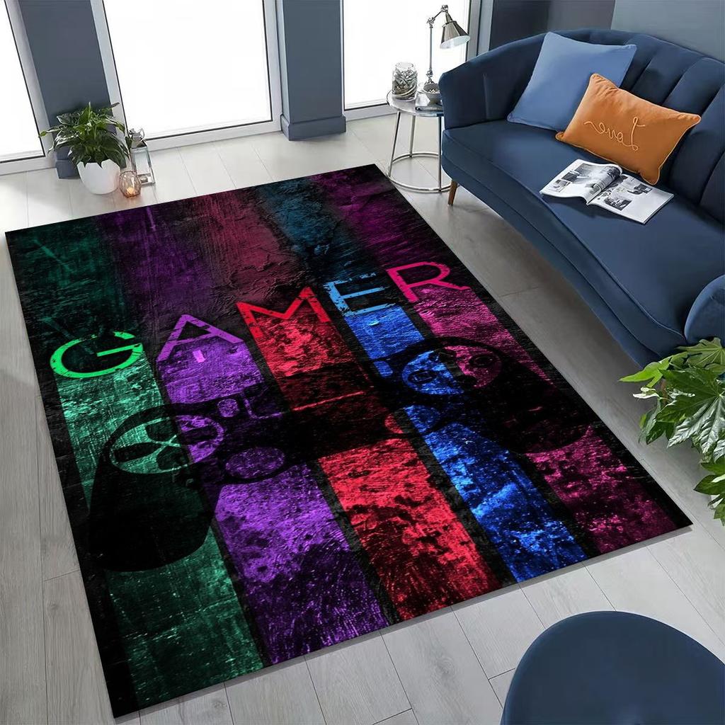 27 Stil Gamer Zone Game Controller Cartoon Spielzimmer Teppich für Schlafzimmer Wohnzimmer Sofa Zuhause Fußmatte Dekoration, Rutschfeste Bodenmatte