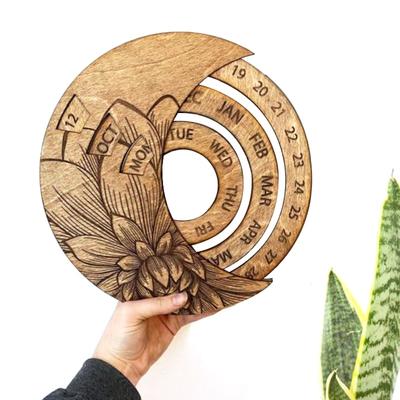 Calendar Wooden Everlasting Perpetual Wall Hanging Crafts Decorative Xmas Gift
