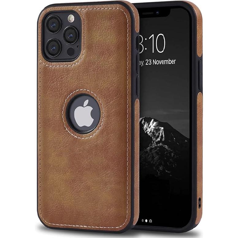 Classy Design Luxury Leather Phone Case for iPhone 12 & iPhone 12 Pro Non-Slip Grip Full Body Ultra Slim Protective Case (2020,6.1”) (Brown)