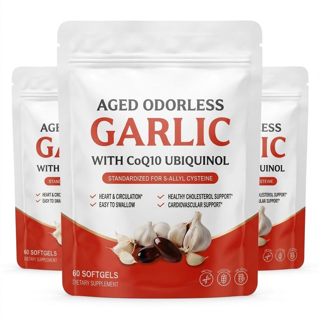 Aged Odorless Garlic 600mg + CoQ10 Ubiquinol 50mg Softgels, 60 Count — Heart & Circulation Support