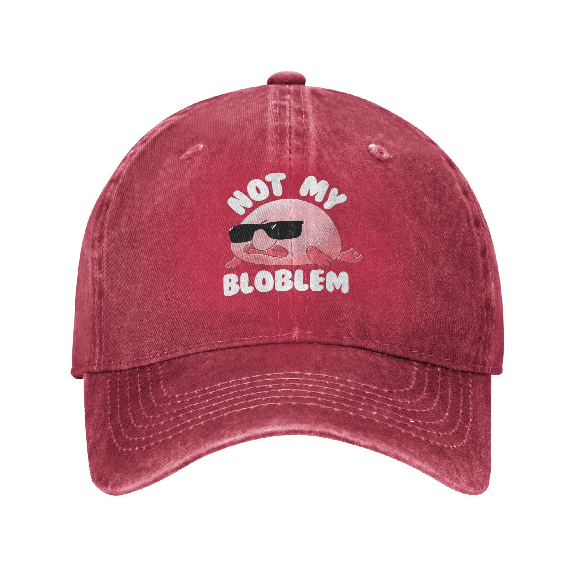 Unisex Baseball Hats Blobfish Not My Bloblem Not My Problem Washed Denim Streetwear Baseball Caps Hip Hop Cap Casquette One Size