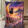 Magical Night with Rabbit and Cat Theme Blanket Lightweight Warm Flannel Blanket Decorative Throw Blanket for Home Decoration