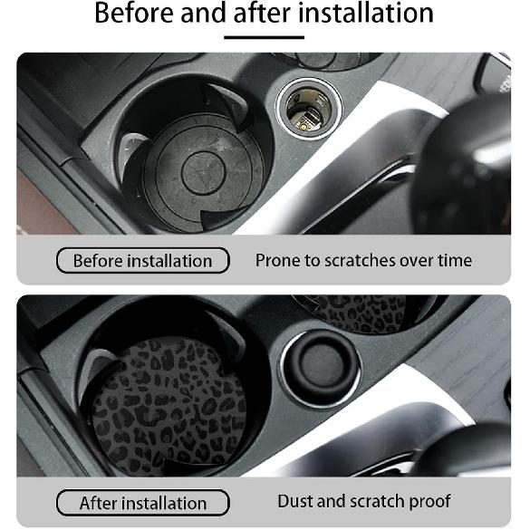 Leopard Spots Auto ert Coaster, Vivid Cheetah Skin 2.8 Inch Auto Car Cup Holder Coasters Rubber Anti-Slip Drink Car Cup Mat, Black Gray Cute Car