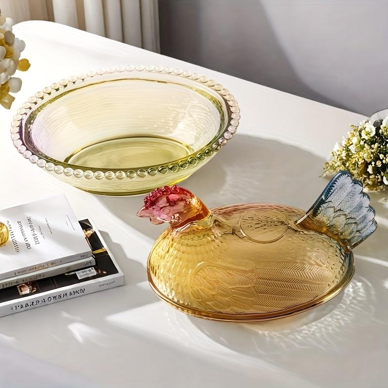 1pc Luxury Crystal Glass Chicken-Shaped Candy Dish , Elegant Tabletop Decor for Office, Home Kitchen , Ideal for Sweets, Snacks, and Cookies