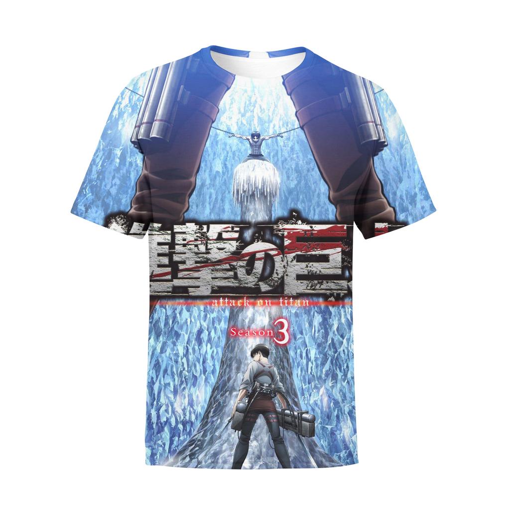 Attack on Titan 3D Digital Print T-Shirt for Anime Fans, Fashion Graphic Tee, Breathable Polyester Short Sleeve Streetwear Tops