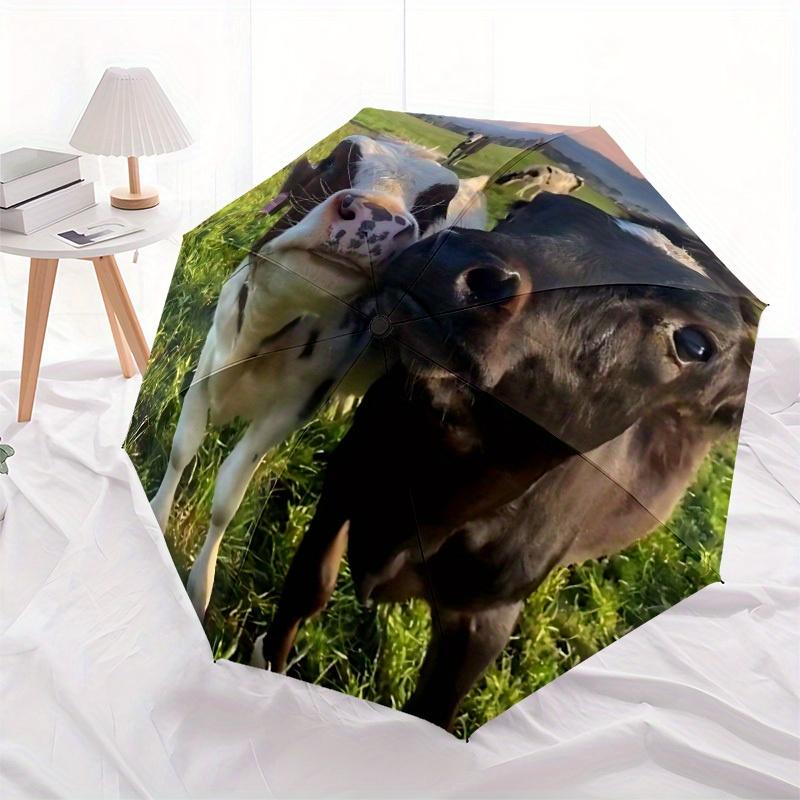 1pc Calf Cow Automatic Open/Close Umbrella - Compact Travel Umbrella, 8-Rib Heavy-Duty Construction, Ideal Gift, Outdoor Accessory, Stylish