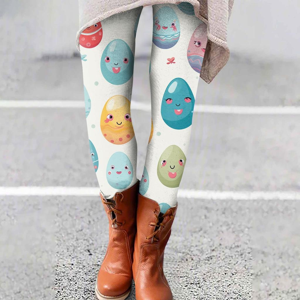 Spodnie damskie, rozciągliwe, miękkie, z nadrukiem wielkanocnym, spodnie do spania w domu