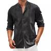Men's Cotton and Linen Solid Color Casual Long Sleeved Shirt