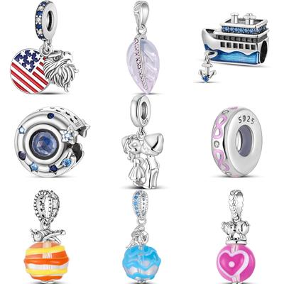 S925 Silver Shining Stars Eagle Ship Boat Anchor Mermaid Couple Sweet Pendant Beads Fit Original Charms Bracelet Jewelry