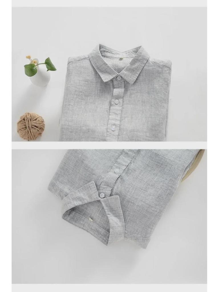 Men's Short-Sleeve Linen Shirt - Summer Casual Loose Fit with Lapel Collar, Cotton and Linen Blend, Plus Size Available