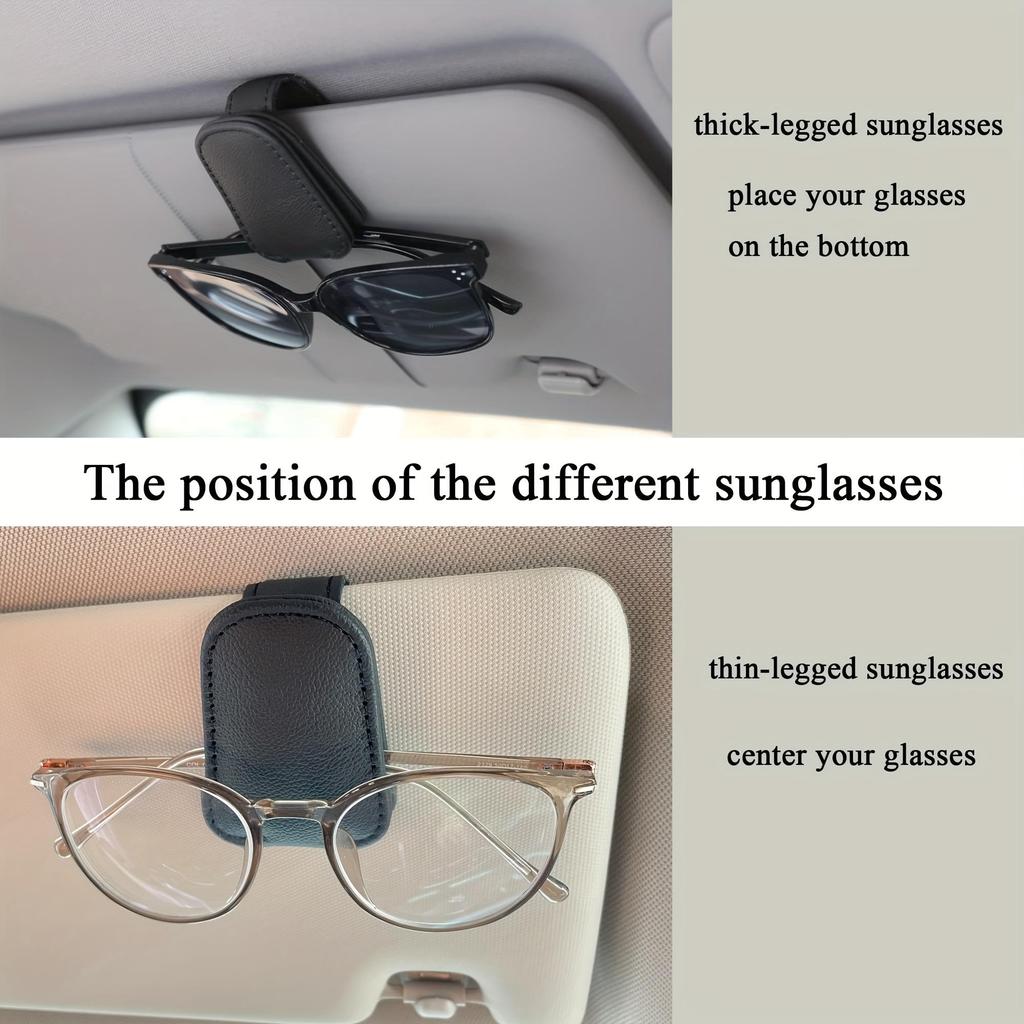 Premium Leather Car Glasses Holder - Luxury Visor Clip with Multi-Card Storage
