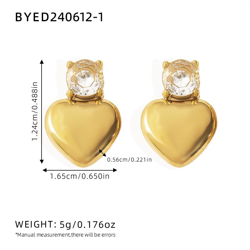 Fashtion Heart Stainless Steel Earrings 18K Gold Plated Waterproof Zircon for Women Trendy Zircon Gift