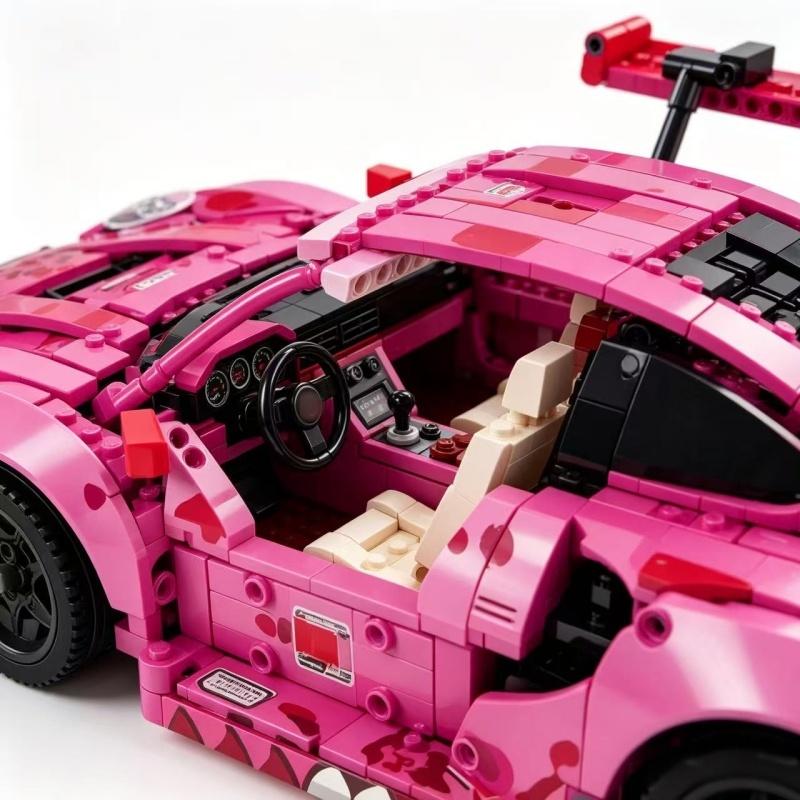 2026 New Pink Sports Car Building Blocks DIY Model Set Boys Toy Vehicle Assembly Bricks Christmas Birthday Gift