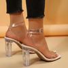 Sexy Sandalen mit transparentem PVC und eckiger Zehenpartie für Damen 2025 Eckige hohe Absätze Knöchelriemchenschuhe Damen Riemen hinten Partyschuhe
