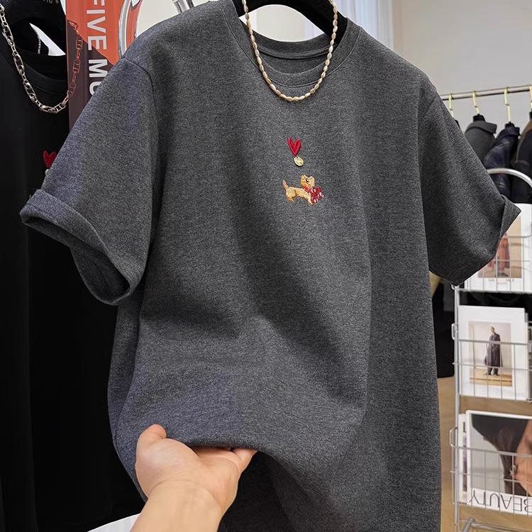 

Women’s Early Spring Cartoon Embroidery Crew Neck Half Sleeve T-Shirt M