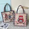Canvas Embroidered Owl Tote Bag With Zipper Closure For Daily Use