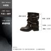 Cowhide version of grape mother, the same Spice Girl pant tube boots, fashionable wasteland wind pleated buckle, western cowboy boots, short boots