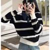 Women S Korean Retro Color Block Striped Pullover Sweater