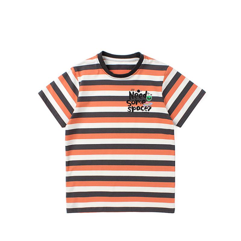 Kız Çocukları İçin Uyumlu Çizgili Kısa Kollu Tişört Çocuk Yazlık Nefes Alabilen Üst Yazılı