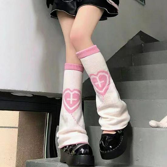 Y2K Black Heart Leg Warmers for Women - Sweet, Cool, Wide-Leg JK Style for Autumn & Winter