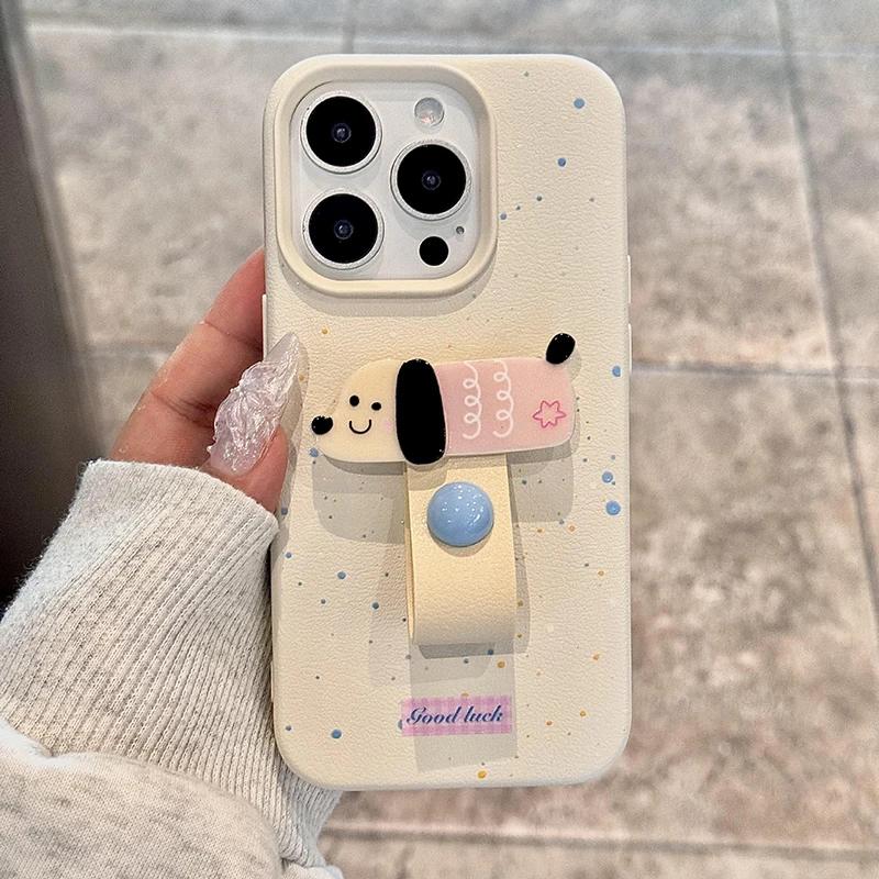 

Korean Lovely 3D Dog Cat Rabbit Finger Ring Support Phone Case For iPhone 17 16 15 14 13 11 12 Pro Max Plus X XS 16E Soft Cover For iPhone 14 Pro