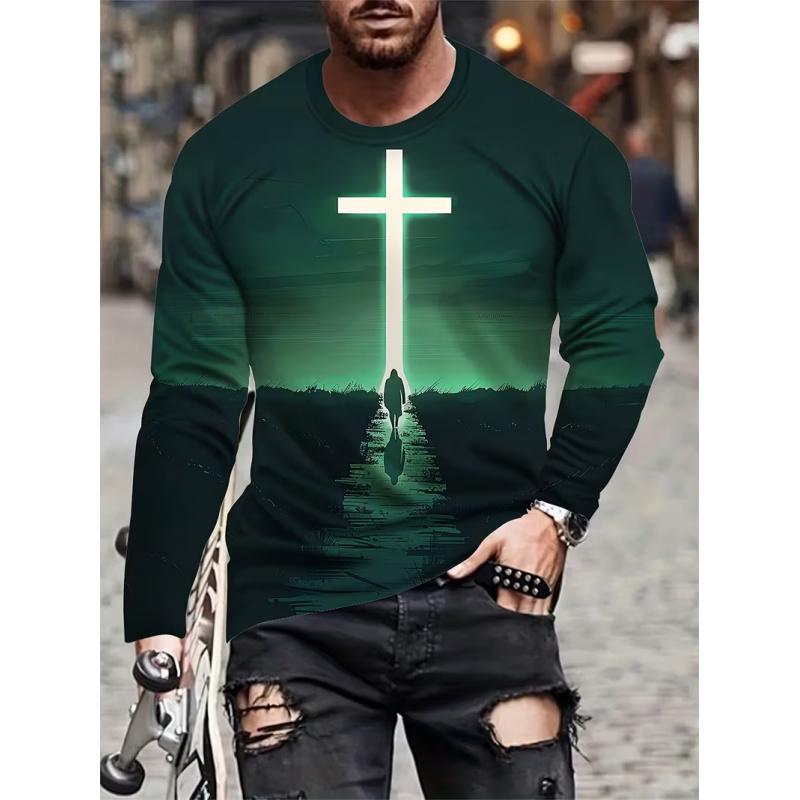 New Long Sleeve T-Shirt Round Neck Pullover Ethnic Style Casual 3D Print Men's