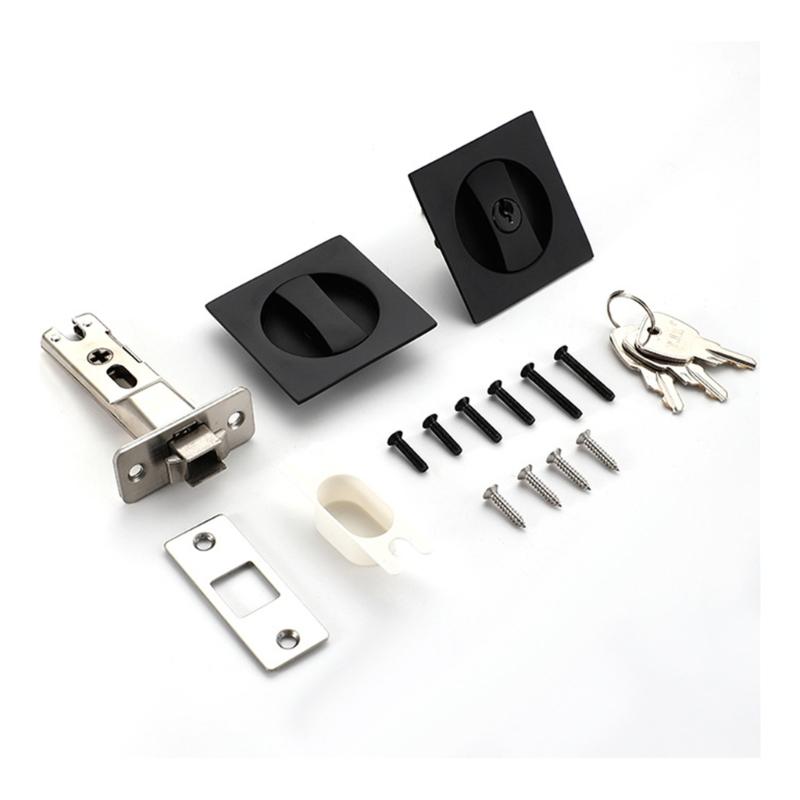Contemporary Pocket Door Hardware Featuring Privacy Lock Latches Interior Sliding Door Lock Easy To Use for Square Door