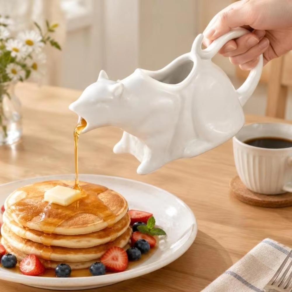 Curved Tail Handle Ceramic Cat Gravy Pitcher Animal Sculpture Cat Milk Jug Figurine Kitchen