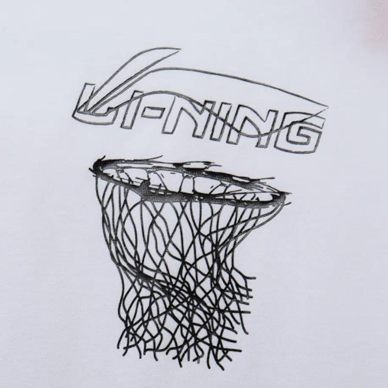 Li Ning Basketball Print Round Neck Pullover Short Sleeve T-Shirt Fashion Loose Versatile Shorts Casual Sports Suit AHST467-1+YKSV197-2