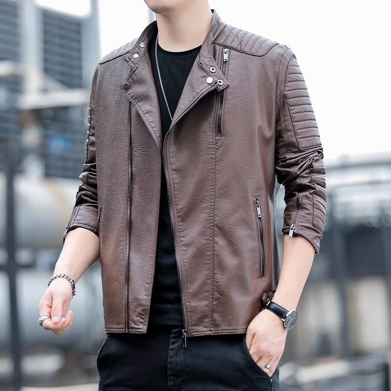 Men's leather jacket spring and autumn new casual coat slim lapel leather jacket men's trendy handsome outer clothes
