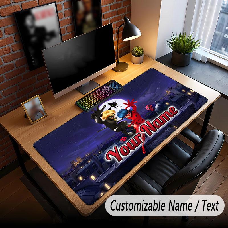 Custom Name Text Big Mouse Pad,Miraculous Ladybug Soft Non Slip Extended Desk Mat For Home Office