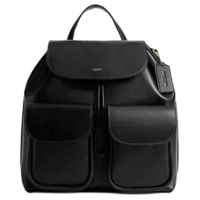 Coach Crosby 28 Markenlogo Magnetischer Druckknopf Kordelzugverschluss Genarbtes Leder Rucksack Großer Damenrucksack Schwarz CW619-B4BK
