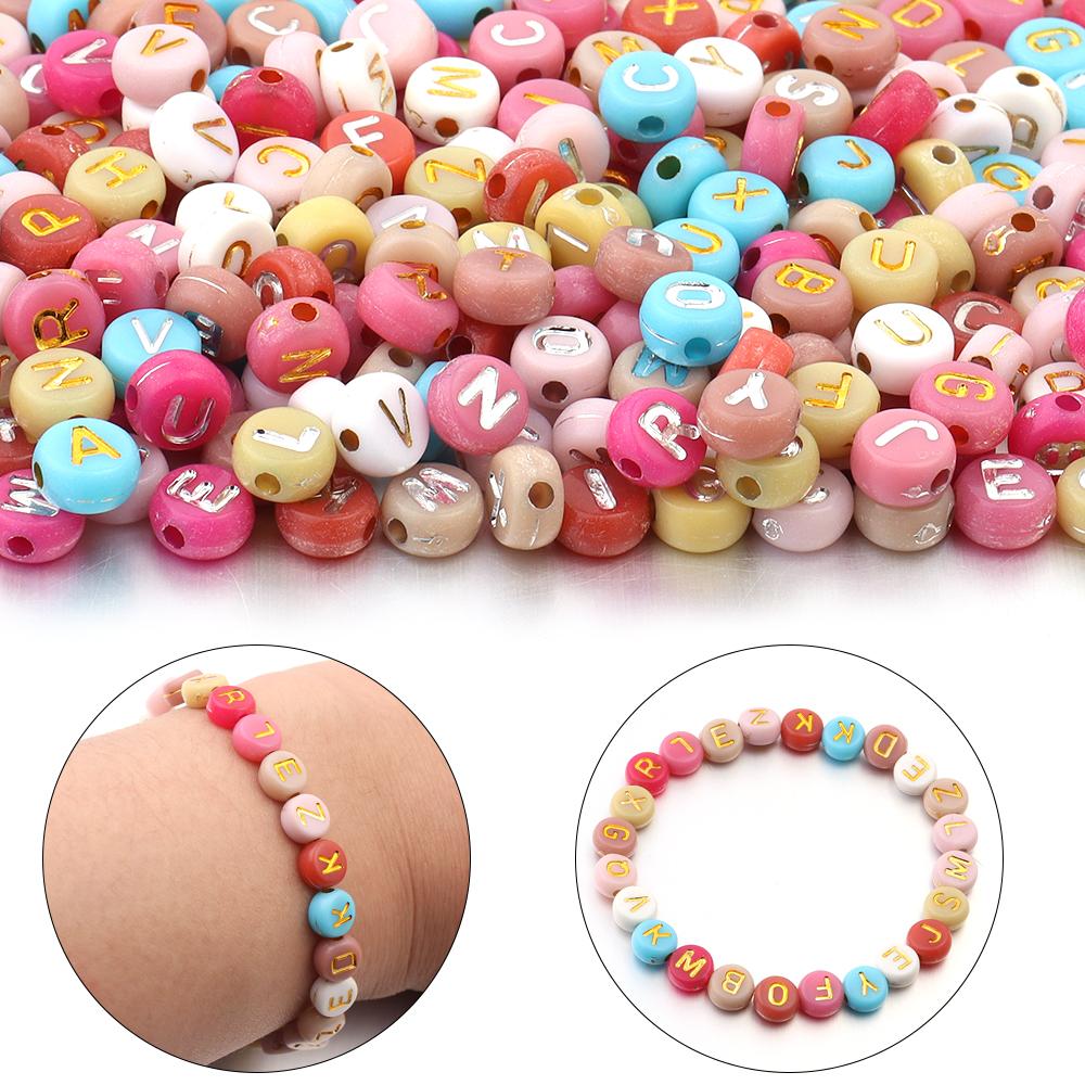 100pcs 7x4mm Acrylic Letter Beads Colorful Mixed Flat Round Loose Beads For Jewelry Making DIY Bracelets Necklace Accessories