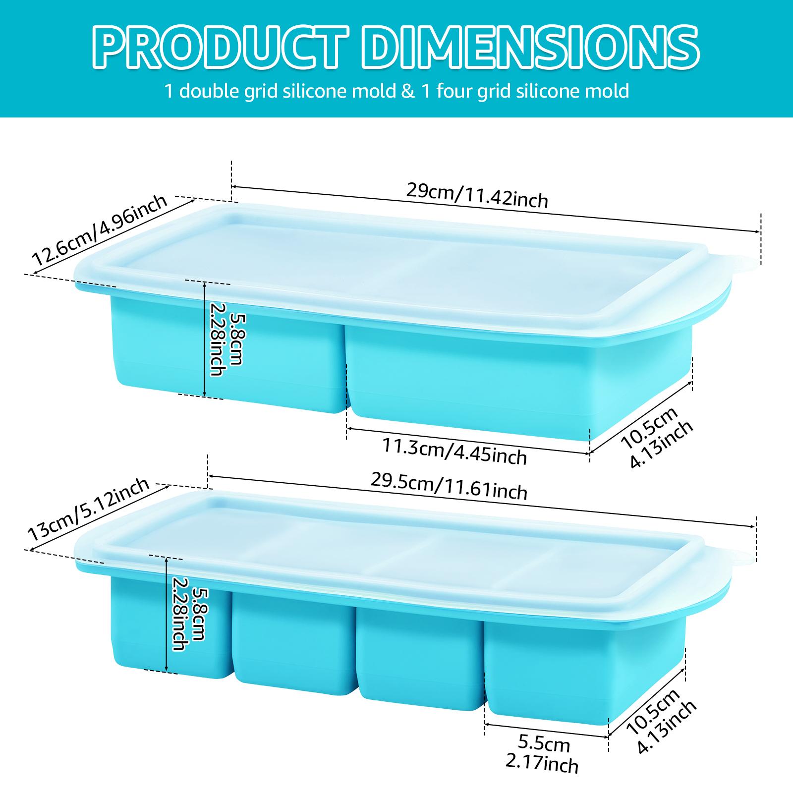 

2 Pcs Silicone Freezer Tray 2/4 Grids Ice Cube Mold Set with Lids Soup Freezer Container Mold Ice Cube Trays for Soup Meal Prep