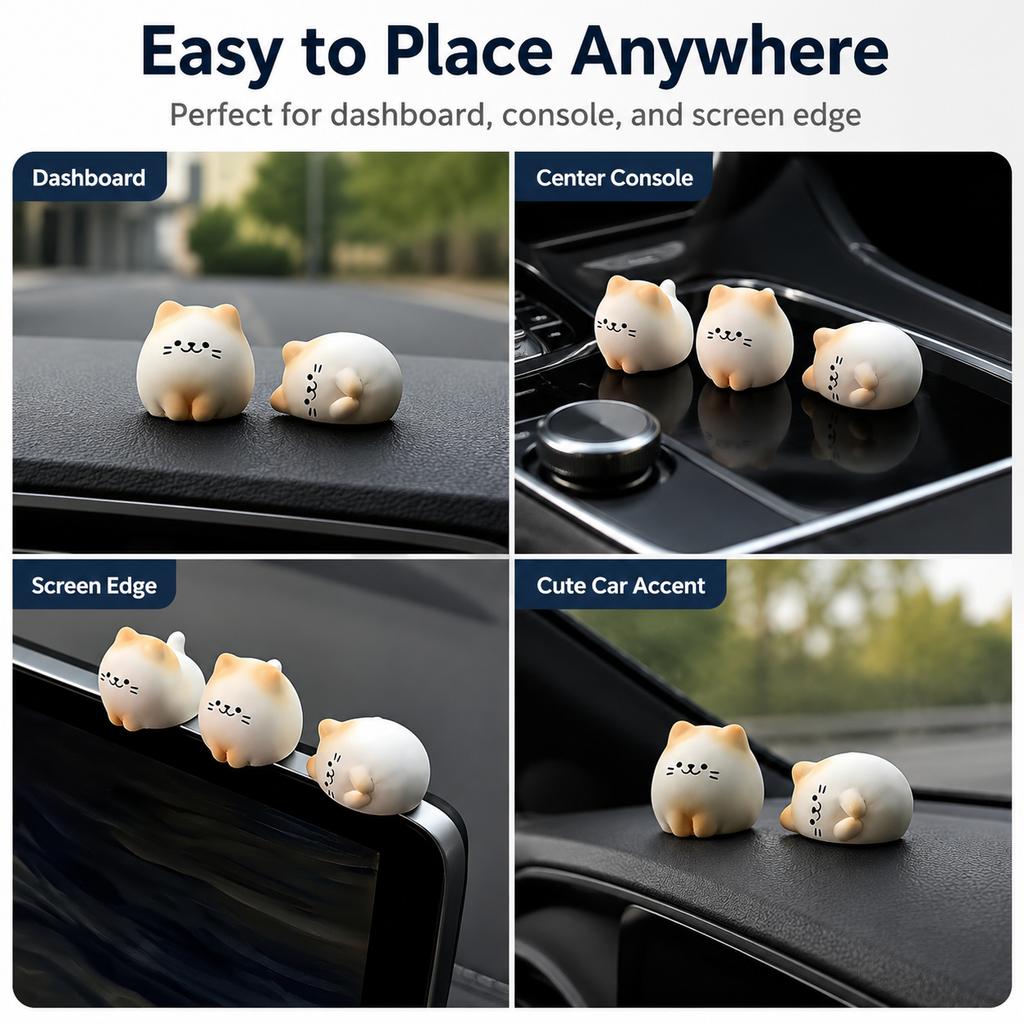 3Pcs Cute Cat Car Accessories Kitten Figurines Dashboard Decor Center Console Interior Ornament