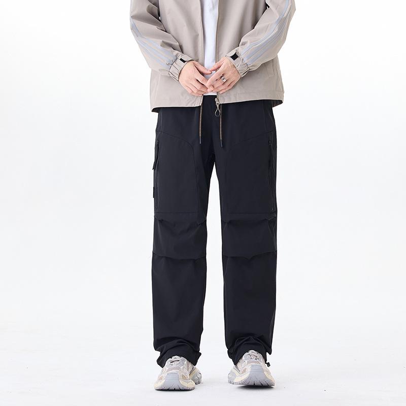 Men's American Retro Outdoor Mountain Pocket Zipper Wide-Leg Sweatpants