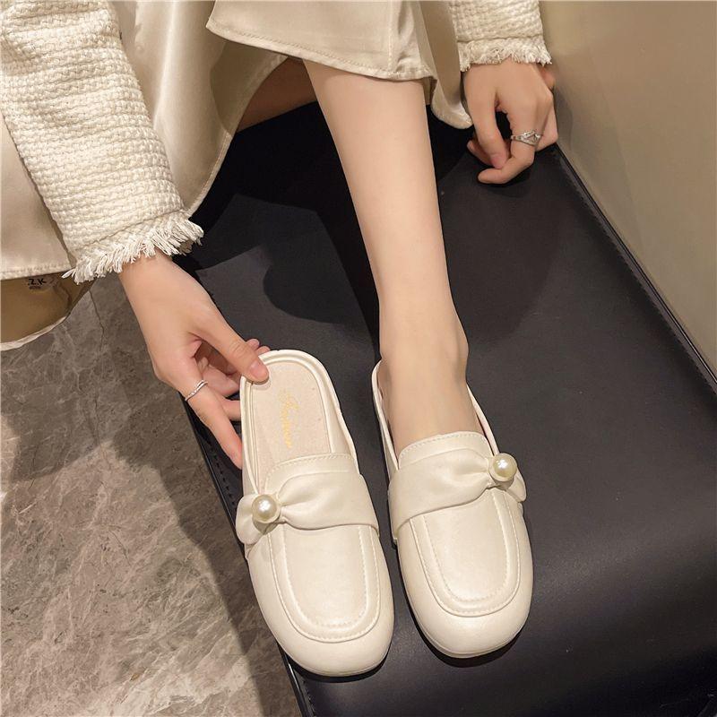 

Slippers flat bottom outer wear bag head new summer single shoes lazy muller pedal 36-37 белый