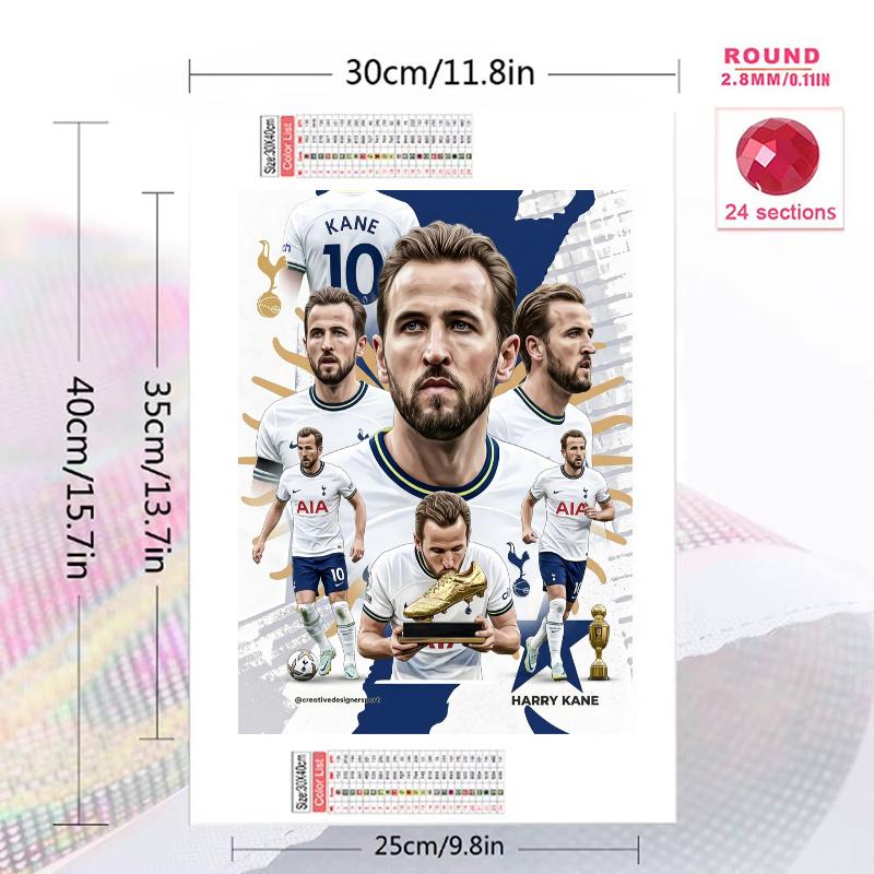 Harry Kane poster 100% Round Full Drill 5D DIY Diamond Painting Embroidery Cross Stitch Rhinestone Décor