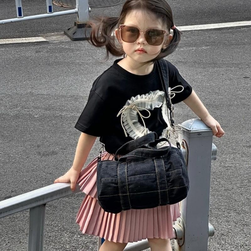 Trendy Unisex Kids Canvas Shoulder Bag Stylish Denim Crossbody Bag For Children