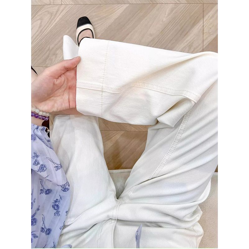 White Straight-Leg Jeans for Women, 2026 Summer New Style, Plus-Size Pear-Shaped Body, High-Waisted, Stretchy, Cropped Wide-Leg Pants