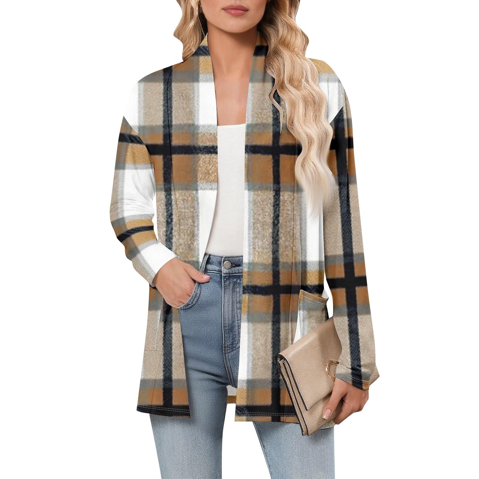 

Women s Long Sleeve Cardigan V Neck Fashion Printed Shirt Lightweight Casual Loose Thin Cardigans With Pockets M коричневий